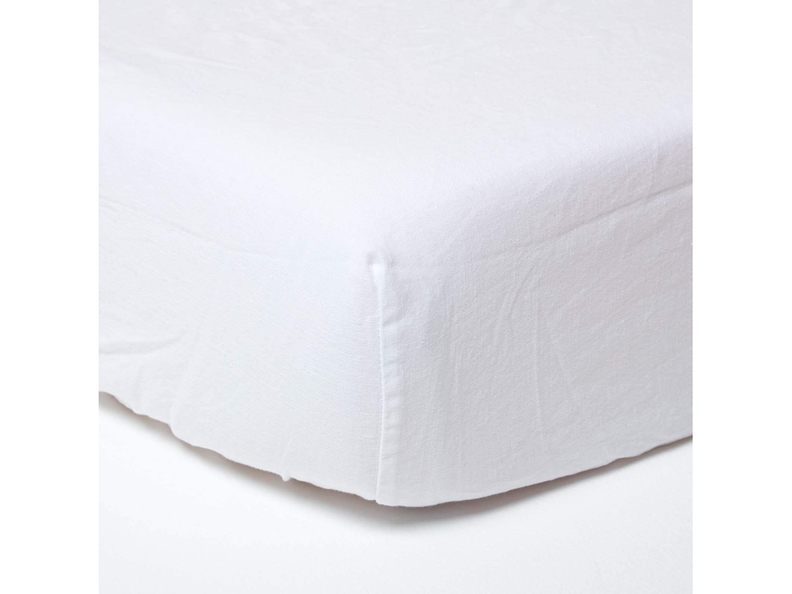 Homescapes White Linen Deep Fitted Sheet, Single