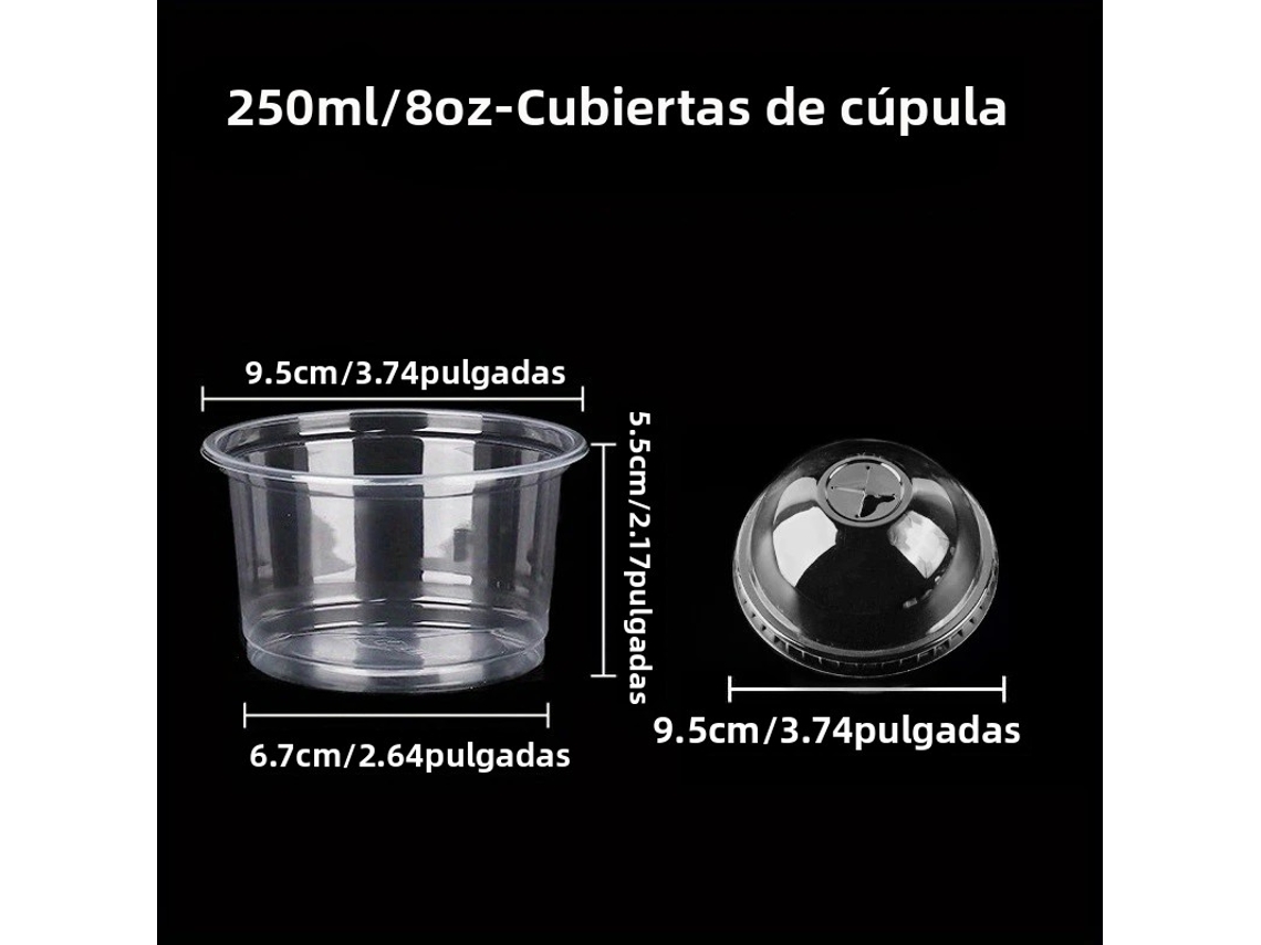 Vaso de postre desechable MDUG de plástico con tapa de cúpula de 250 ml