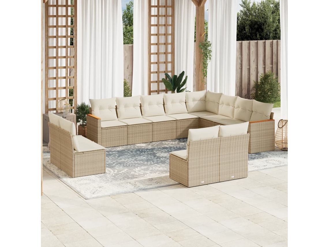 Conjunto de sofá de jardín de 12 piezas con cojines, mimbre sintético beige, Dkd Home Decor