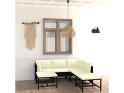 Conjunto de jardín de 7 piezas con cojines, mimbre sintético negro, DKD Home Decor