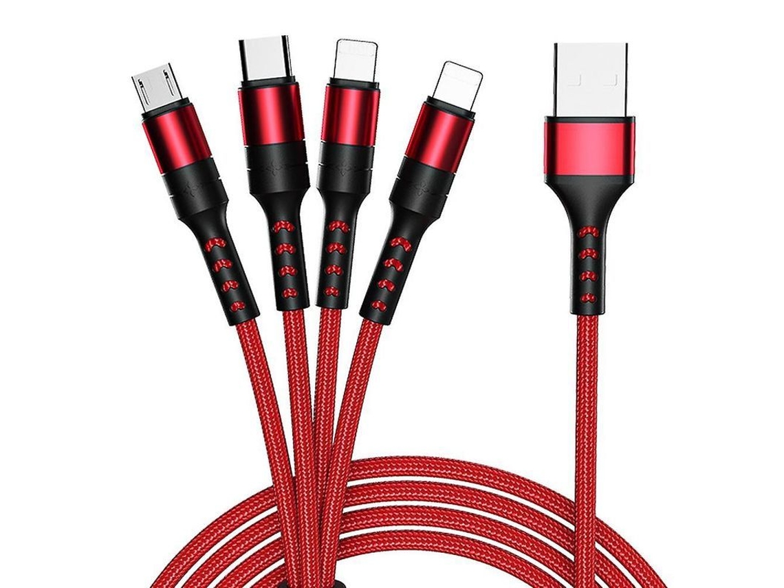 Cable De Carga Múltiple 4 En 1, De Nailon Trenzado Con Puertos Usb Tipo C Y Micro Usb Para Teléfonos Móviles Y Tabletas.