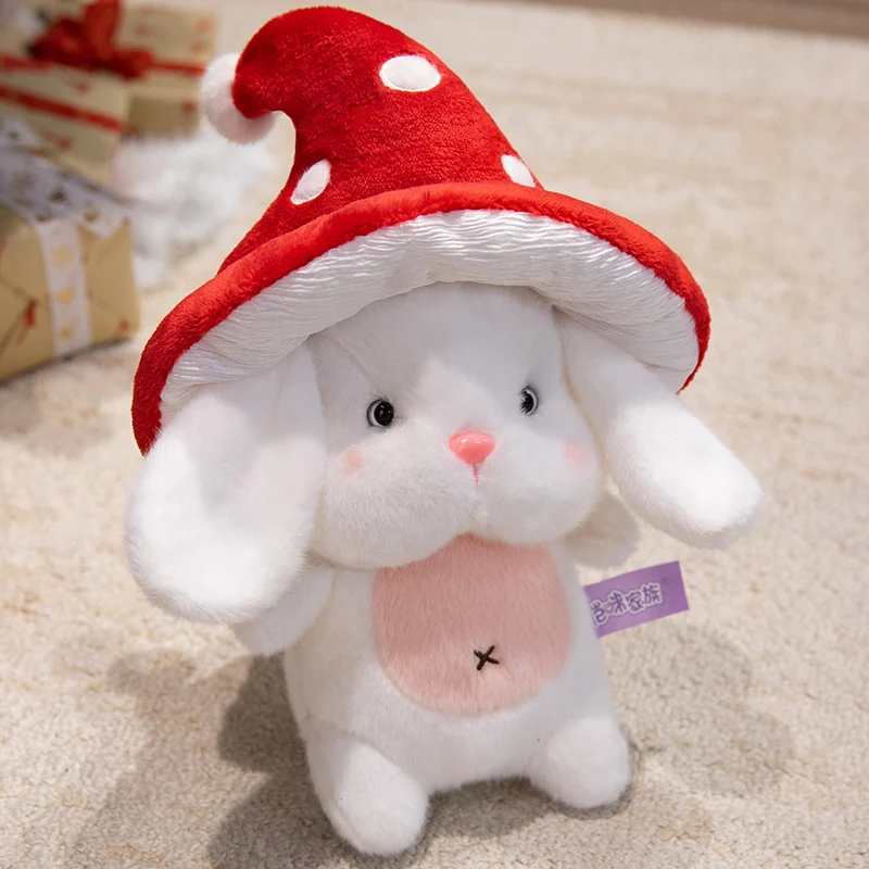 Conejo de peluche de Pascua, lindo conejito con sombrero de champiñón MDUG (rojo, 25 cm)