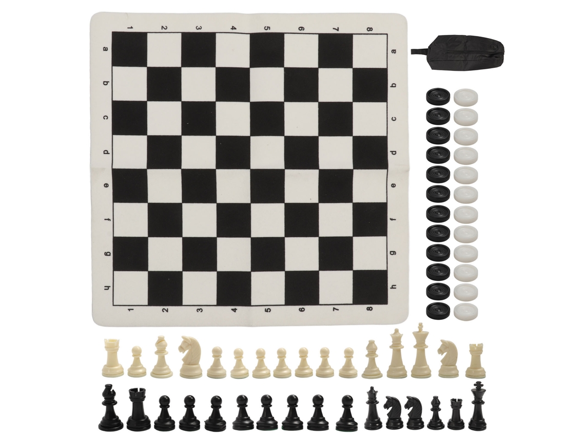 Omni-set De Ajedrez Y Damas Con Tablero De Cuero Imitación Pu Para Niños Y Adultos Juego De Estrategia Tablero Blanco Y Negro