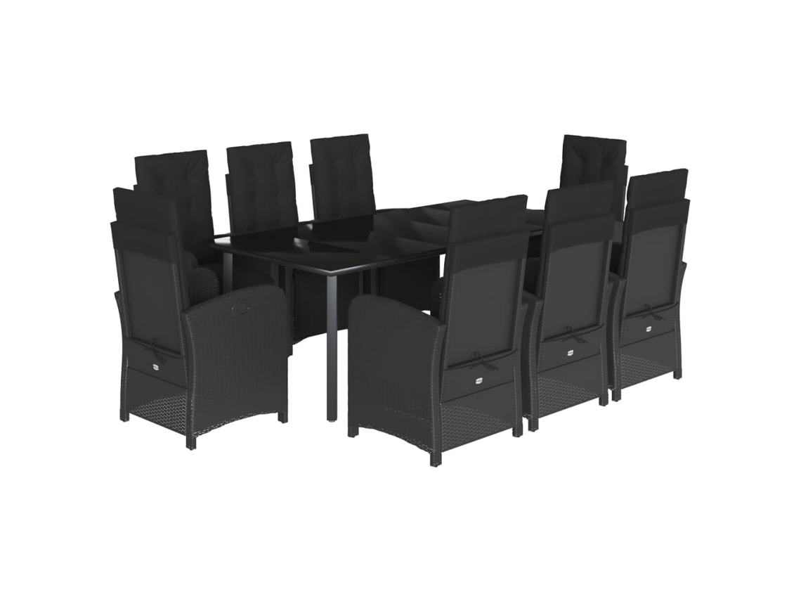Maison Exclusive - Set De Comedor De Jardín 9 Pzas Y Cojines Ratán Sintético Negro