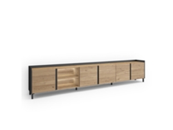 Mueble Tv, Televisión, 309x35x61cm, Para Tv Hasta 80", Diseño Industrial, Led, Roble Y Negro