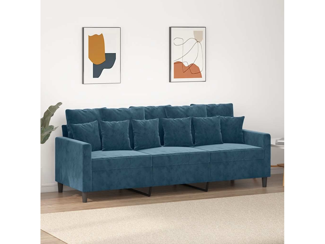 Sofá De 3 Plazas | Sofá De Salón | Sofá De Descanso Terciopelo Azul 180 Cm