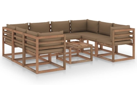 vidaXL Juego de muebles de jardín 9 piezas con cojines gris taupe