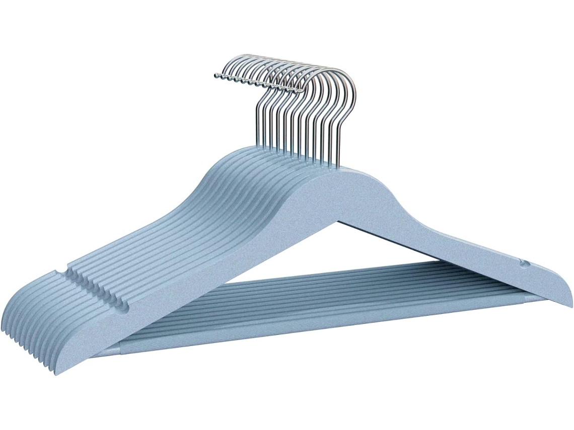 COM-FORT HOUSE | Percha de Resina | Percha para Ropa | Color Azul | Percha Resina Resistente | con Muescas Antideslizantes | 45cm | Pack 12 Unidades |