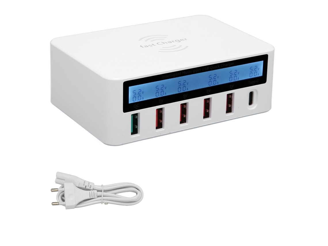 Cargador Usb Inalámbrico Inteligente Con 6 Puertos, Carga Rápida De 40 W Y Pantalla Led.