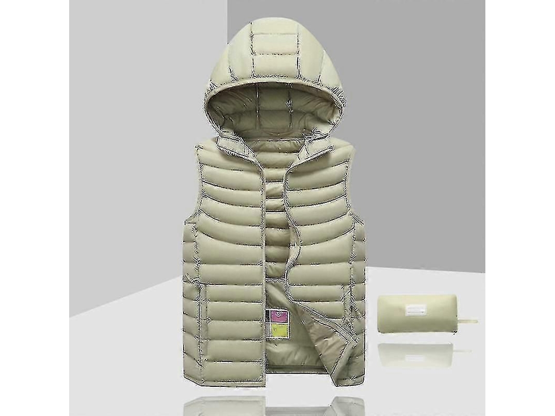 Chaqueta Sem Mangas Para Homem Com Capuz Removível Cor Sólida Khaki Inverno 2023
