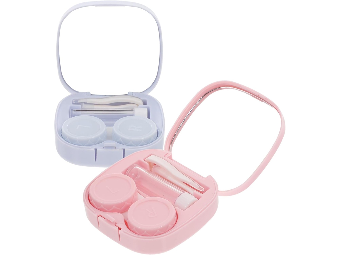Estuches portátiles y herméticos para lentes de contacto Jortmrd 2, azul/rosa