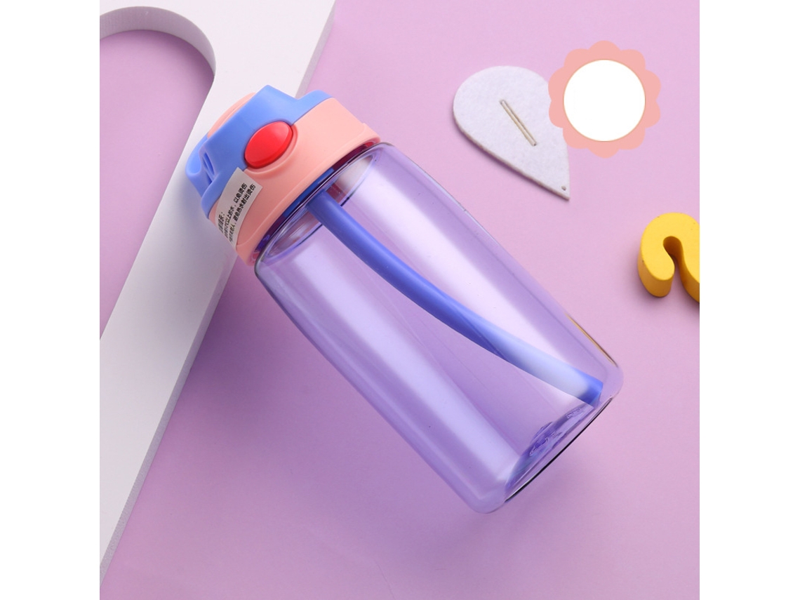 Botella de agua infantil de 480 ml con tapa y pajita, portátil. MDUG (morada)