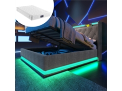 Cama Doble De 160x200 Cm, Iluminación Led, Giro De 360°, Sistema Hidráulico, Conexión Usb-c Y Colchón Gris Lino Incluido.