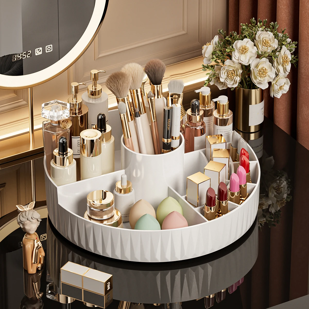 (blanco) Caja De Almacenamiento De Cosméticos Giratoria, Organizador De Múltiples Compartimentos