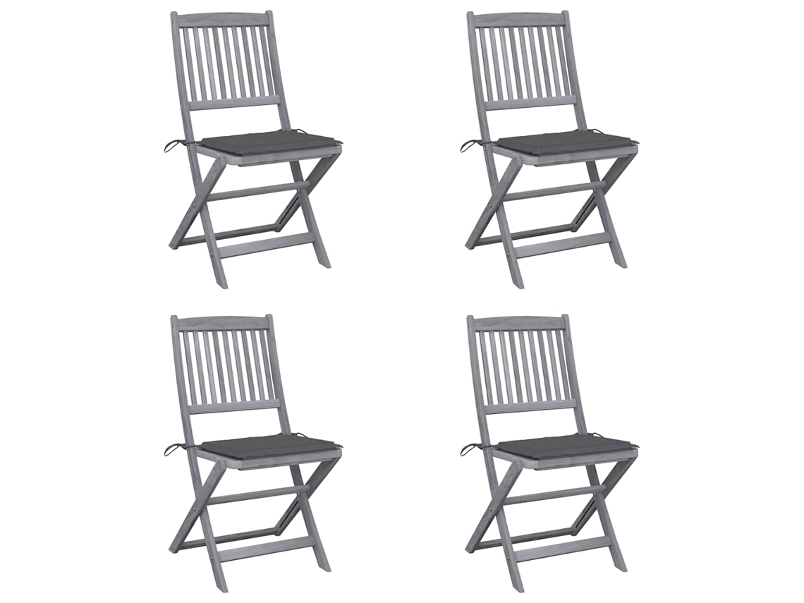 Sillas plegables de exterior de acacia maciza de 4 piezas con cojines DKD Home Decor