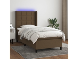 Cama Box Spring Colchón Y Luces Led Tela Marrón Oscuro 90x200cm