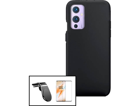 Carcasa + Protector + Soporte OnePlus 9 PHONECARE Silicona Líquida Negro