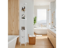 Armario Alto Baño 20x30x160 Cm - Estrecho, 2 Cajones, 3 Estantes - Blanco