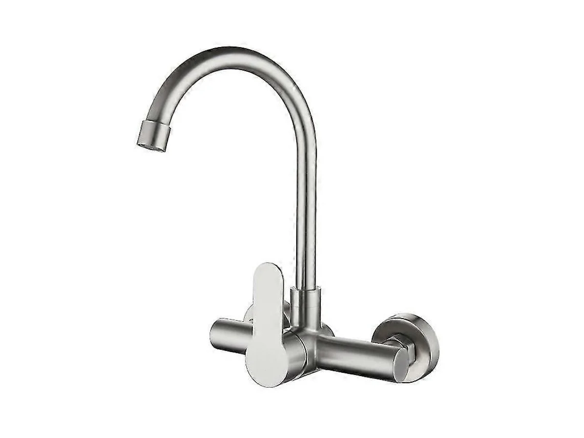 Grifo de cocina de pared de acero inoxidable con manguera flexible de 360° y dos orificios. Sygo