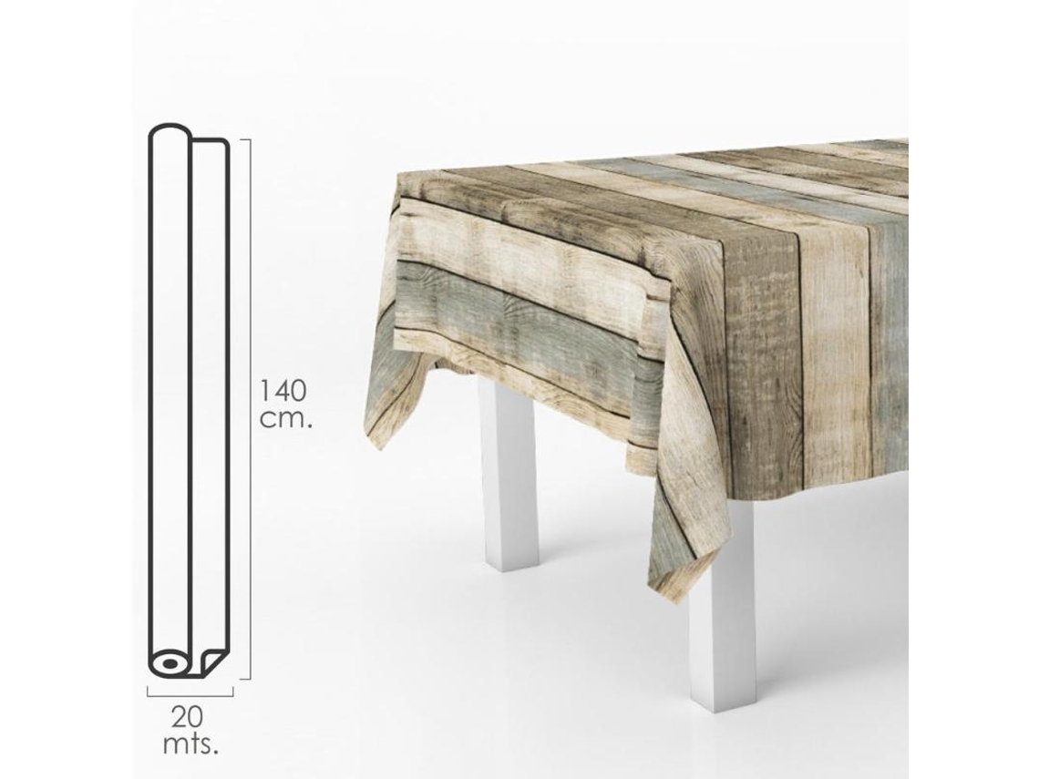 Mantel Hule Rectangular Tablones Madera. Impermeable Antimanchas PVC 140 cm x 20 metros. Rollo Recortable. Interior y Exterior ORYX