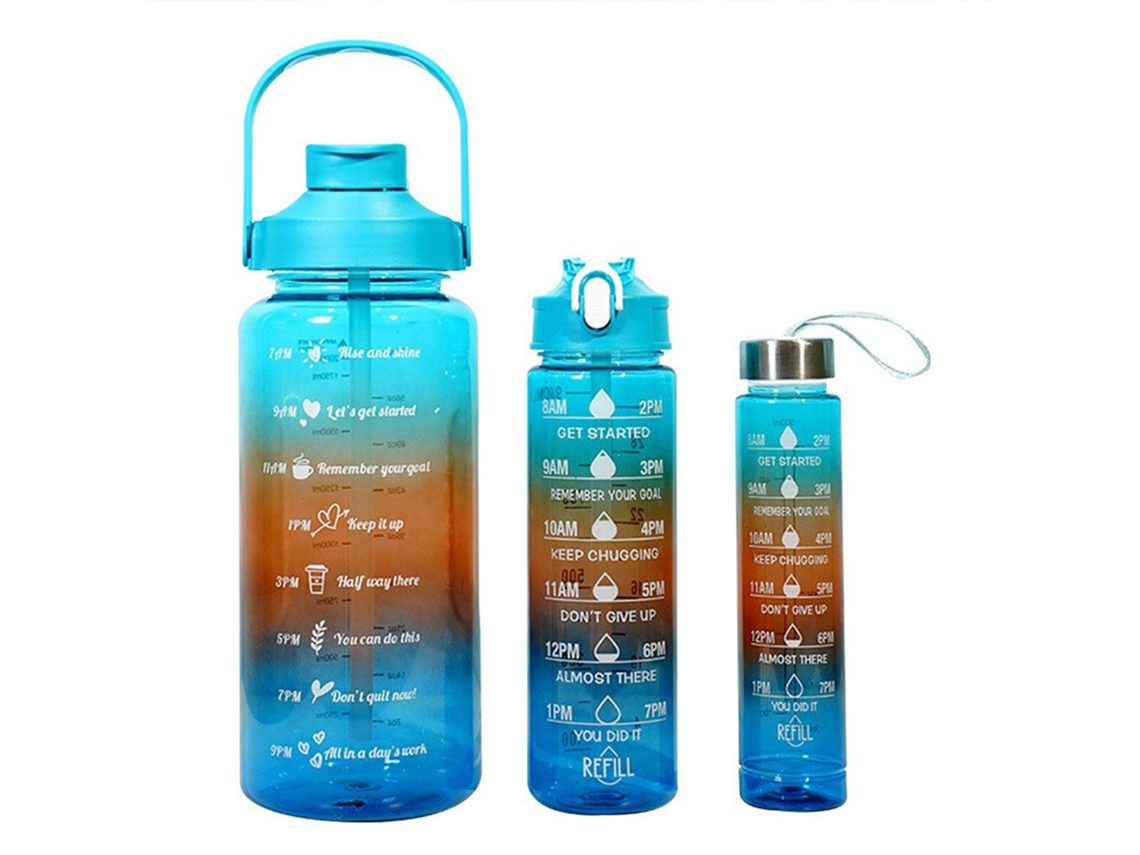 Botella de agua deportiva 3 en 1, fuente de agua fría, vaso de plástico multiusos