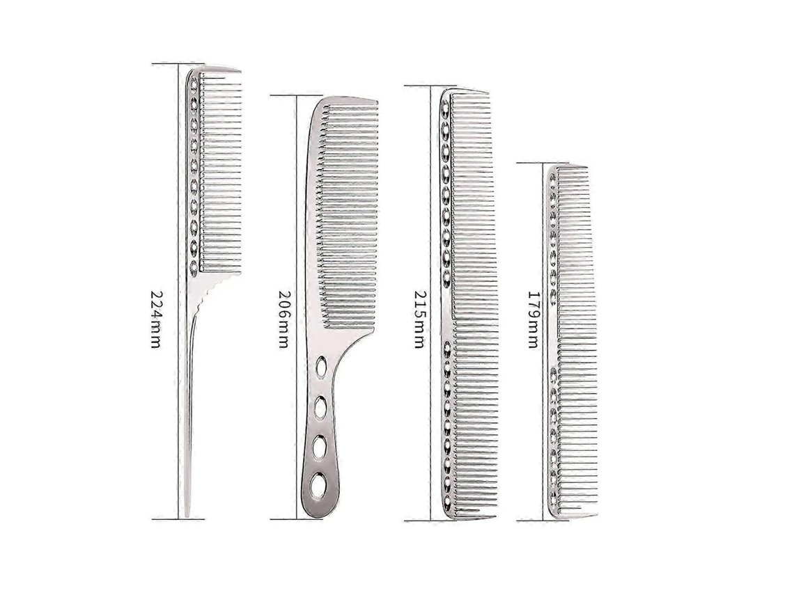 Peine espacial de aluminio, 4 peines metálicos para cabello largo y corto (plateado)