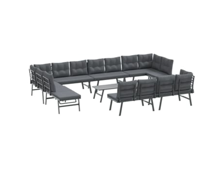 Conjunto 9 Bancos de jardín cojines VIDAXL acero recubrimiento polvo negro