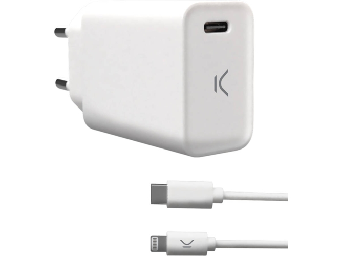 Cargador de Red KSIX 18W Power Delivery + Cable USB-C - Lightning Blanco