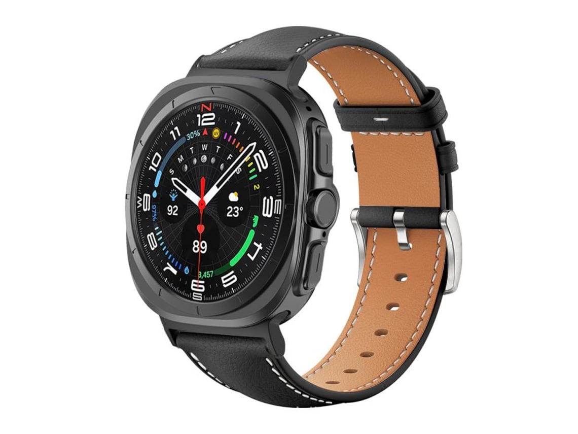 Bracelete Para Samsung Galaxy Watch Ultra - Couro Fino Com Textura De Tubarão Preto (47mm) - Preta