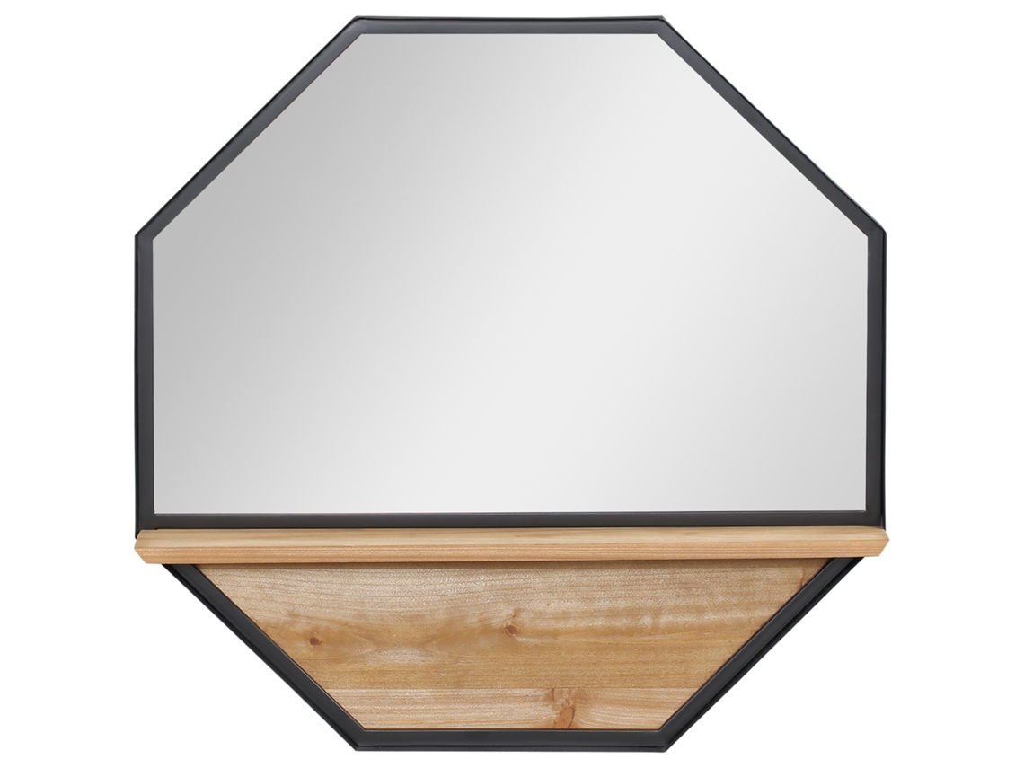 Espelho Parede Octogonal 61x61cm Prateleira Decoração Sala Quarto Preto