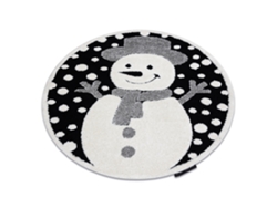 Alfombra Infantil Moderna Joy Circulo Snowman Monigote de Nieve, Para Niños - Estructura Dos Niveles de Vellón Negro/Crema (circulo 120 cm)