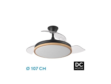 Ventilador DC Evros 72W Negro/Haya 3 Aspas Desplegables FABRILAMP