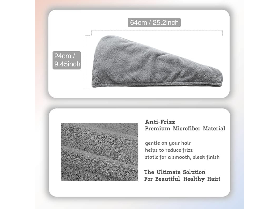 Turbante Toalla Microfibra Gris Superabsorbente, Secado Rápido Pelo
