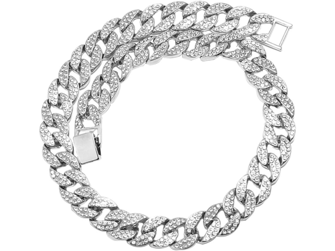 Cadena Cubana De Acero Inoxidable Plateado De 50 Cm Estilo Hip-hop Para Hombre, Accesorio De Joyería
