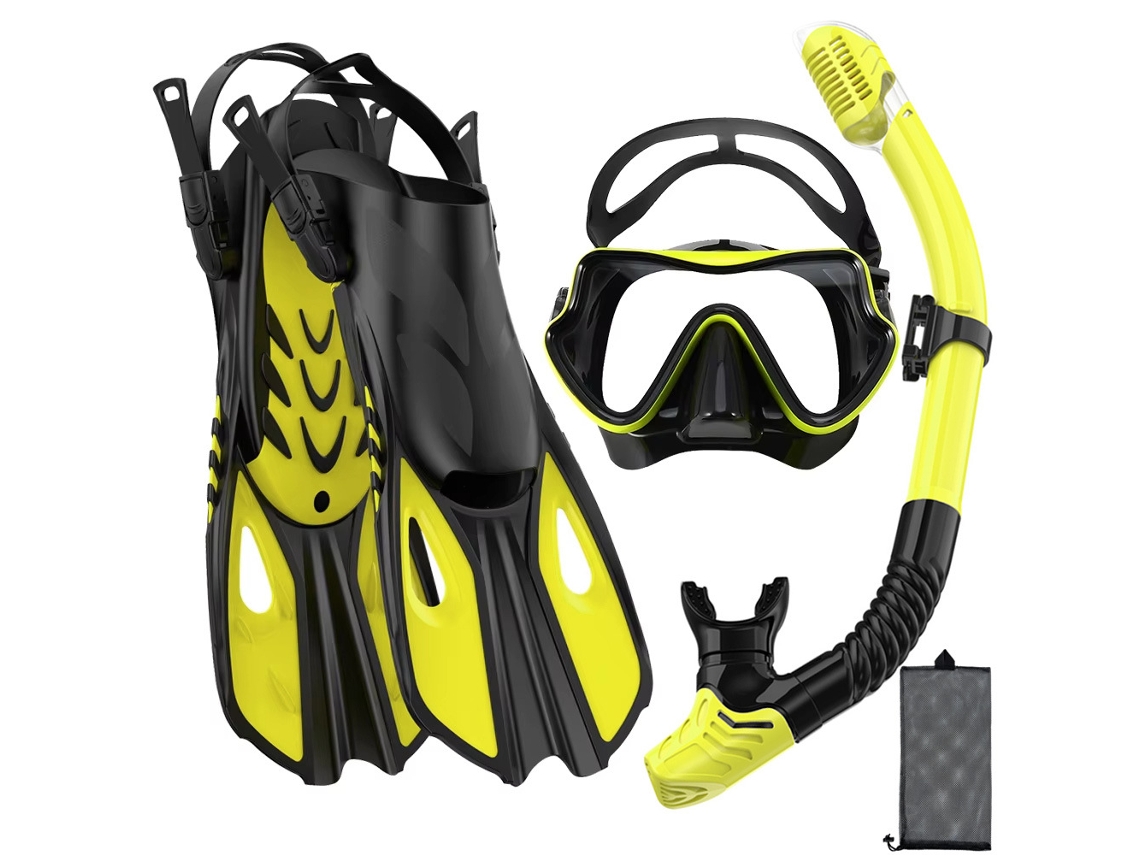 Kit de snorkel antivaho e impermeable – Talla S/M, ideal para buceo, color amarillo.