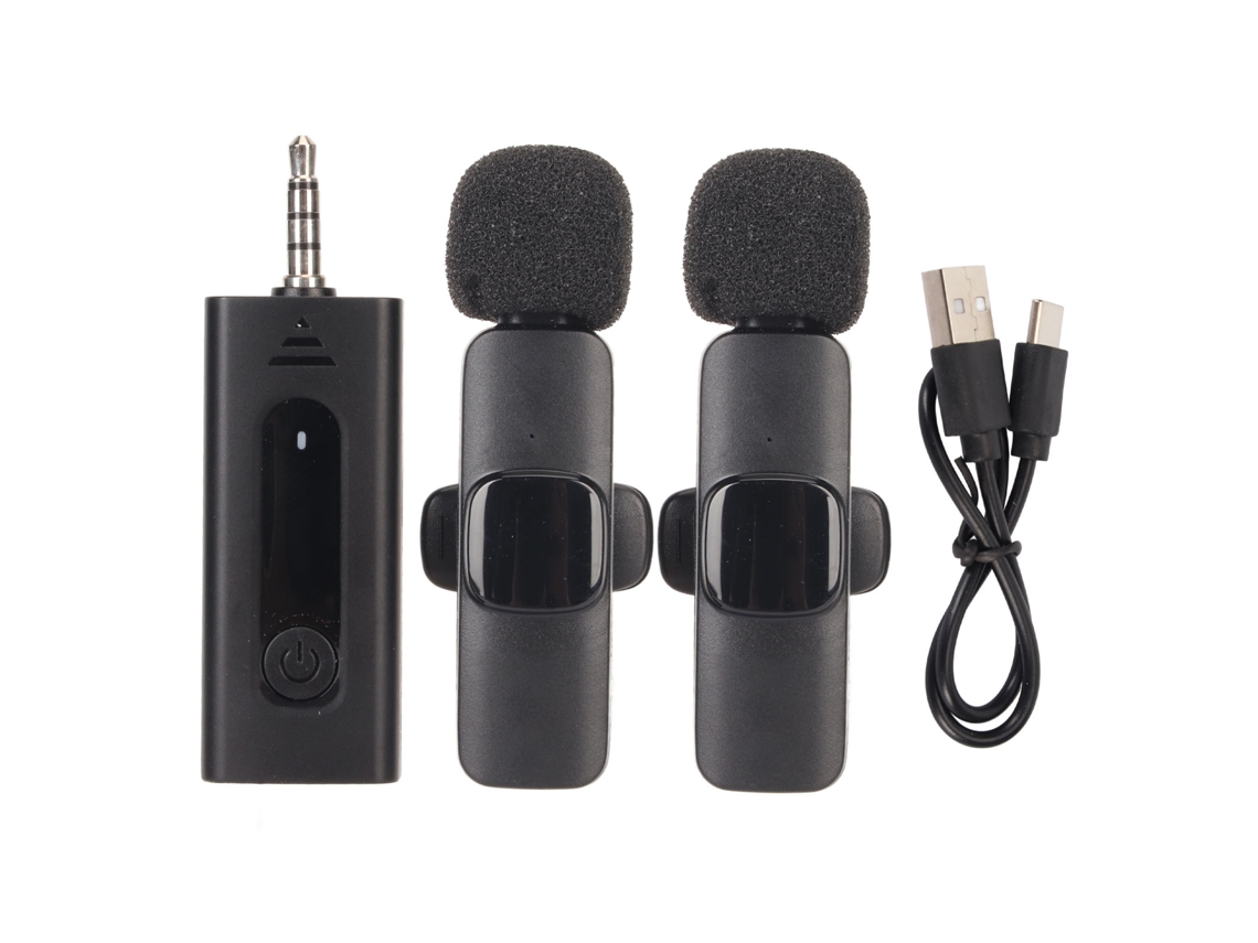 Micrófono De Solapa Inalámbrico Lavalier Con Interfaz 1 A 2, Conector De 3,5 Mm, Cancelación De Ruido Y Clip Para Entrevistas Y Reuniones.