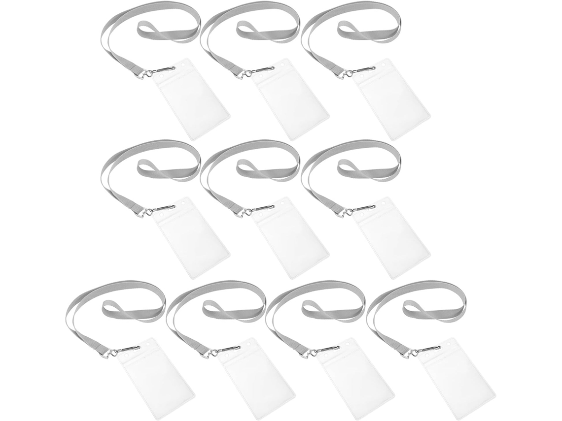 Juego De 10 Portatarjetas Con Cordones De Poliéster Gris, Fundas De Pvc Transparente, Protección