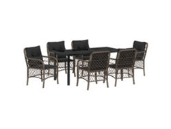 Conjunto de comedor de jardín VidaXL de 7 piezas con cojines en ratán y poliéster, gris