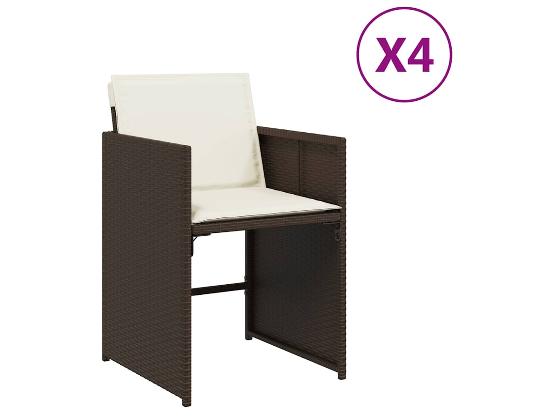 Juego de 4 sillas de jardín con cojines, mimbre, patas marrones, EXCLUSIVA MAISON