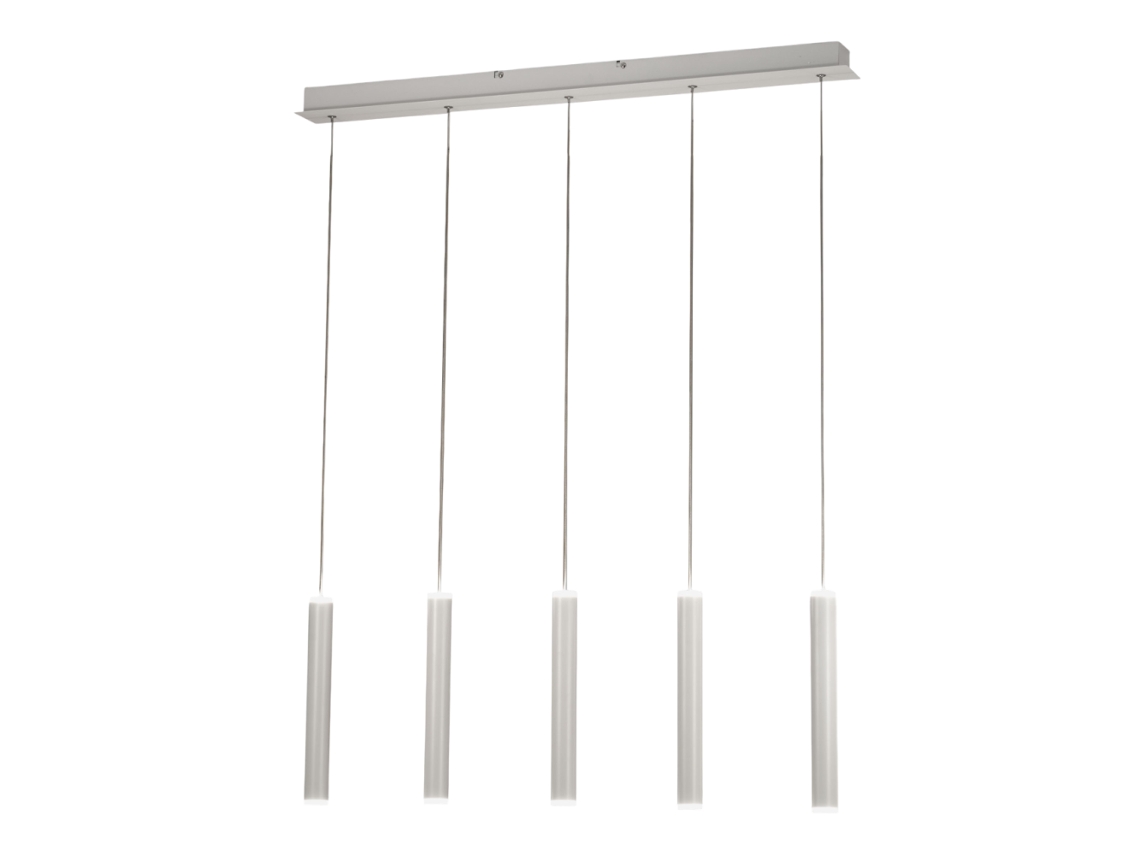 Lámpara colgante Fabas Luce Prado con 5 luces LED, 33 W regulable, blanco mate, diseño lineal