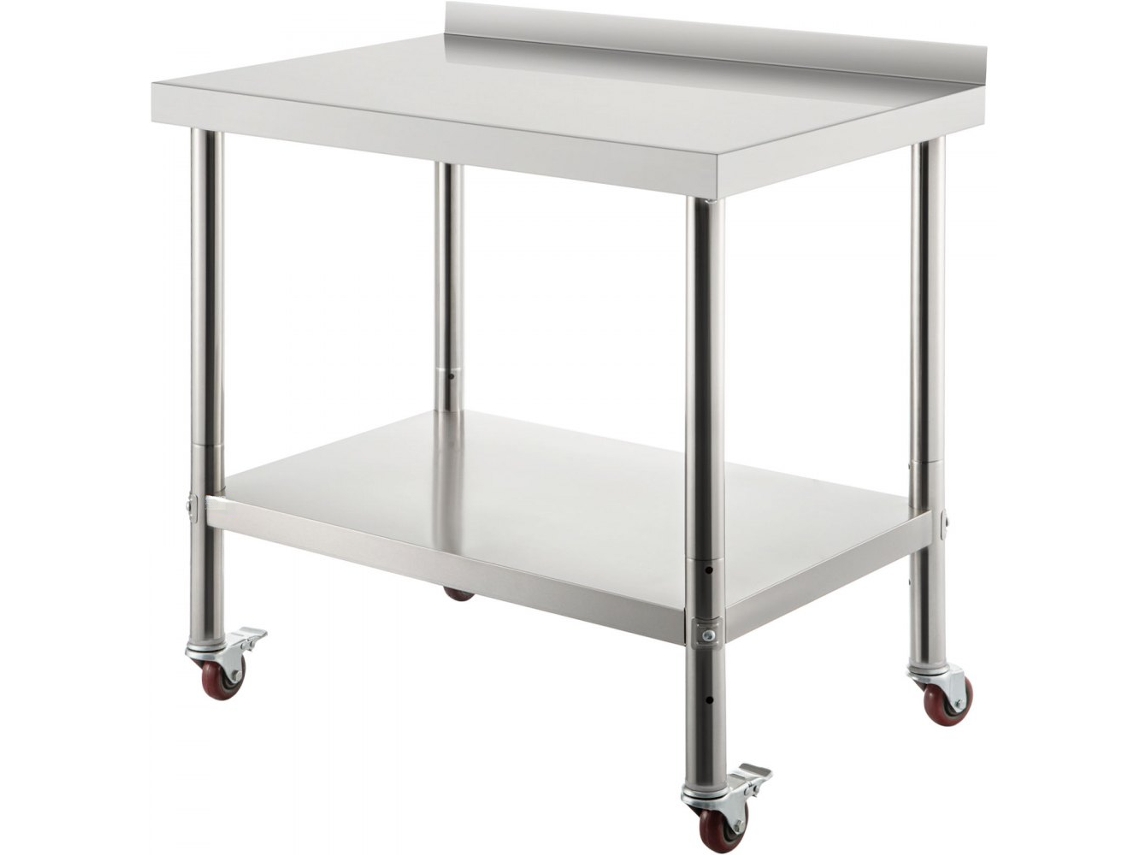 Mesa Profesional de Acero Inoxidable 91x61cm con Ruedas, Estante Ajustable y Capacidad de 200kg Tekmaquinas