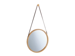 Espelho Relaxdays Redondo, Com Cinta Ajustável, Moldura De Bambu, Moderno, Para Corredor E Casa De Banho, ∅: 38 Cm.