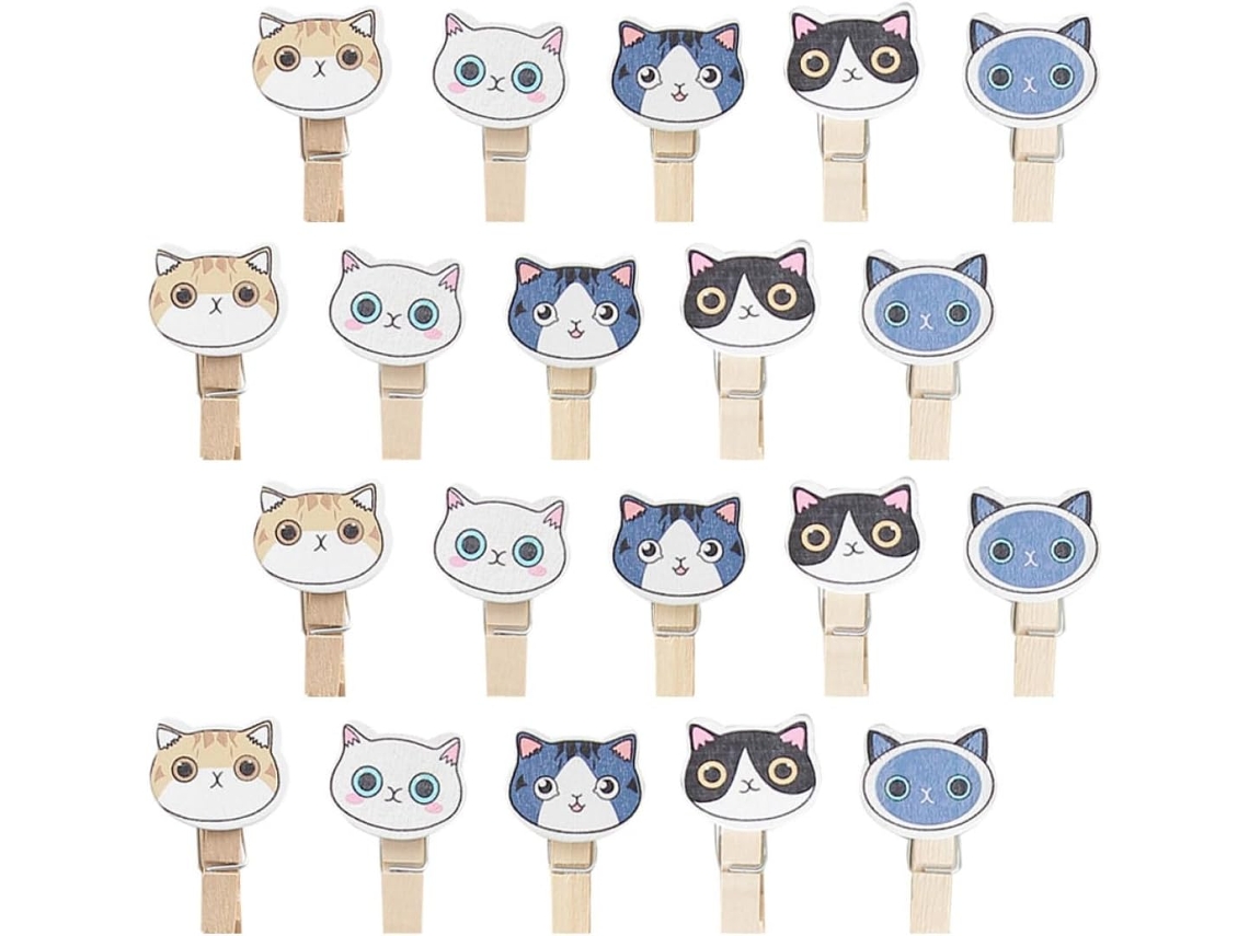 30 Pinzas Clips Multifuncionales Madera Forma Fotos Sujetan Segura Recuerdos Decoración Hogar Fiestas Gato