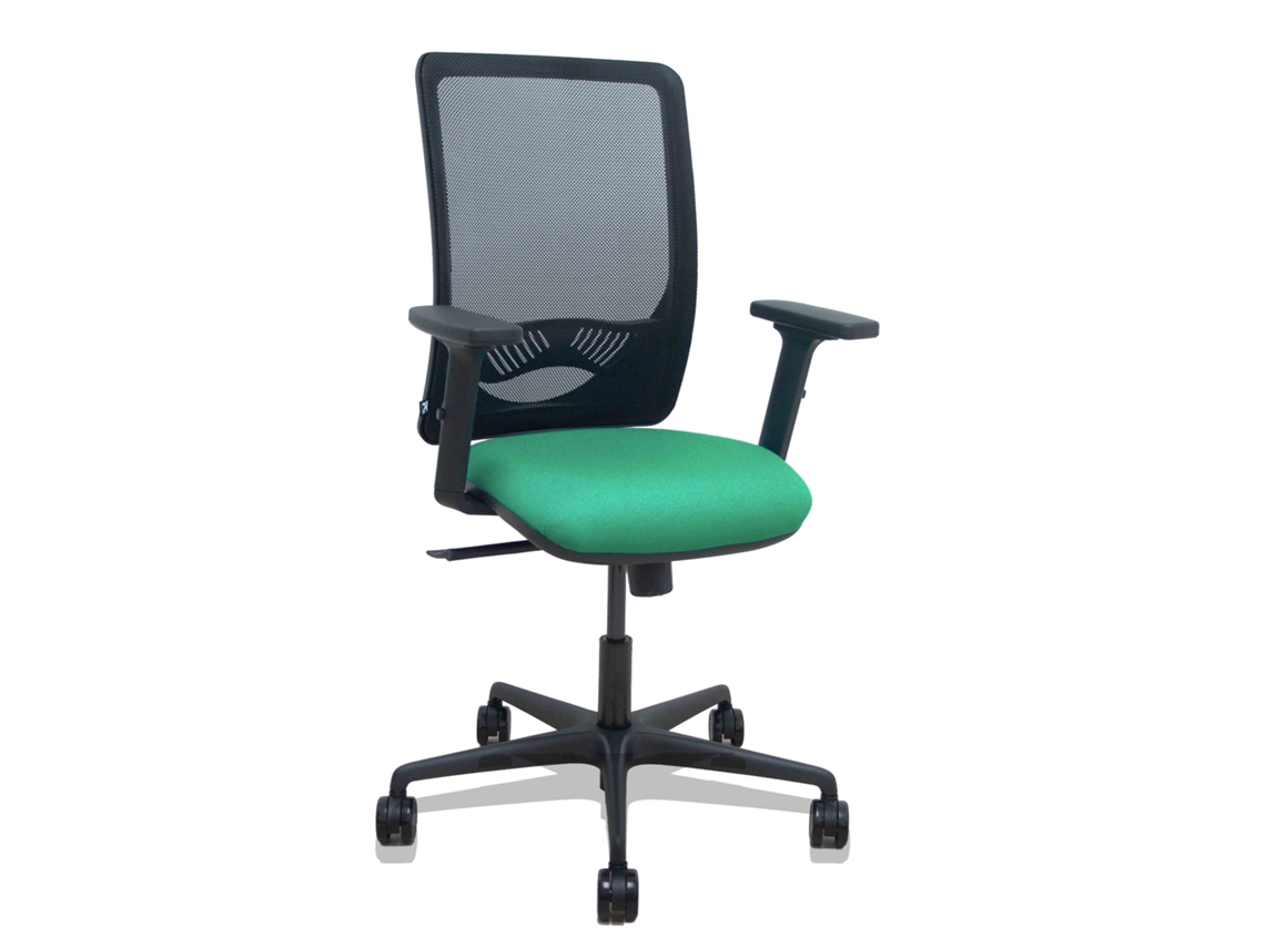 Silla De Oficina Zulema Con Mecanismo Sincro Tapizada Con Tela Color Verde Esmeralda Y Malla Color Negro