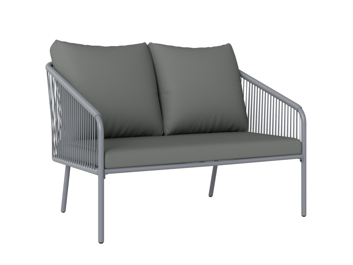 Sofá Jardín 2 Plazas, Resina, Estructura Hierro, 112x72x76cm