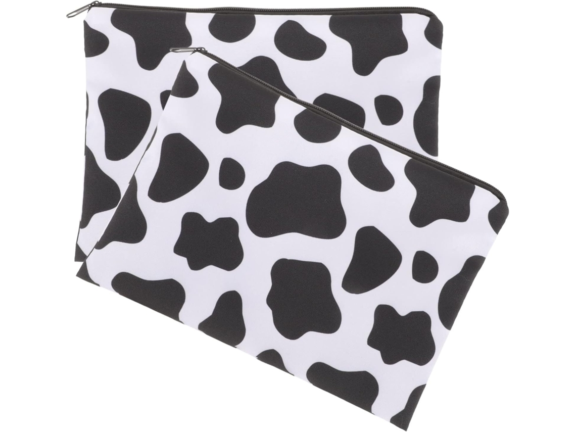 Neceser De Maquillaje De 2 Piezas Con Estampado De Vaca, Pequeño, Portátil, Con Cierre De Cremallera Para Mujer.
