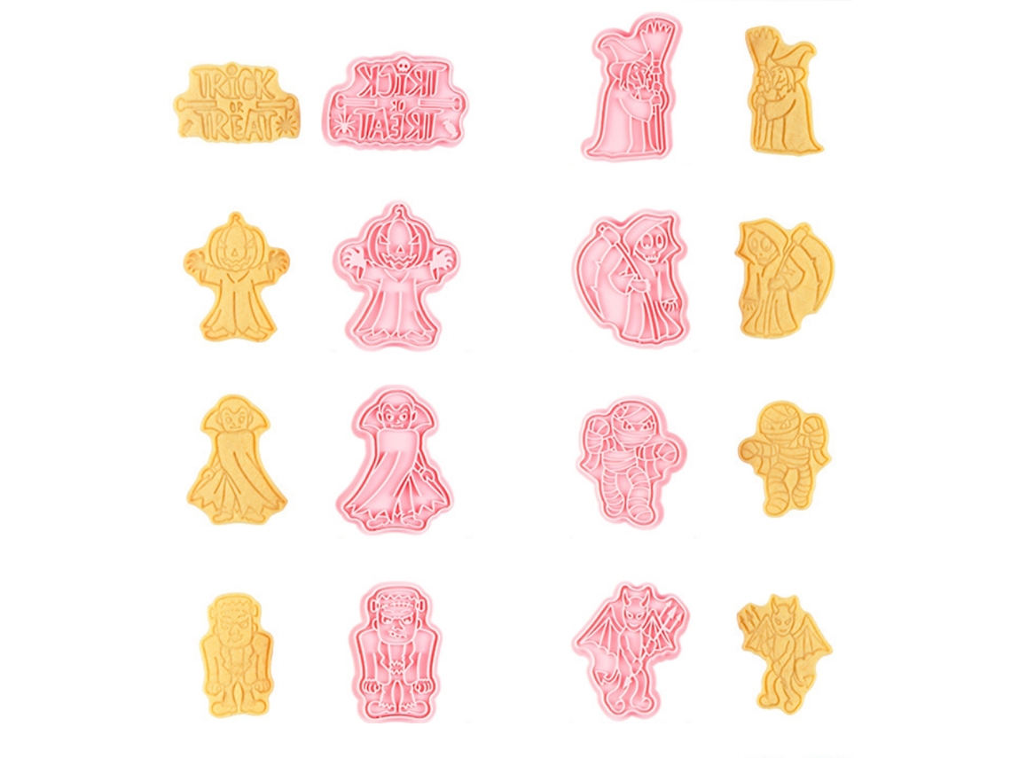 8 moldes para galletas de Halloween en 3D, color rosa