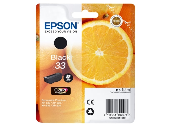 Cartucho de tinta original EPSON, 33, Naranjas 6,4 ml , Negro,  , C13T33314022, T3331