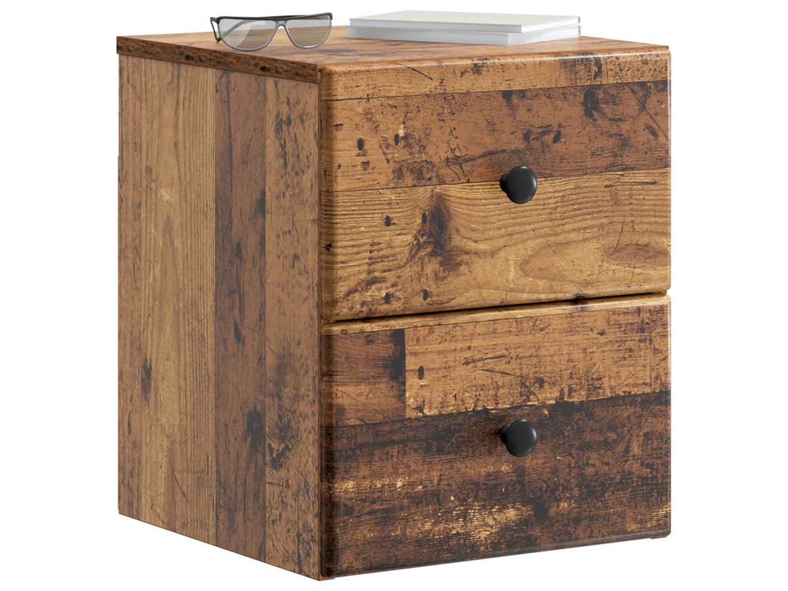 Maison Exclusive - Mesita De Noche De Pared Con Cajón 2 Pcs Madera Envejecida