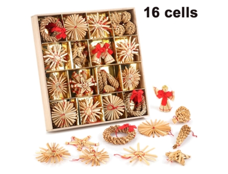 Adorno de Navidad ZMDECQNA Colgante Navideño Tejido Trigo Creativo Respetuoso Medio Ambiente Exquisitas Artesanías Tejidas Mano Caja Anillo Beige (...